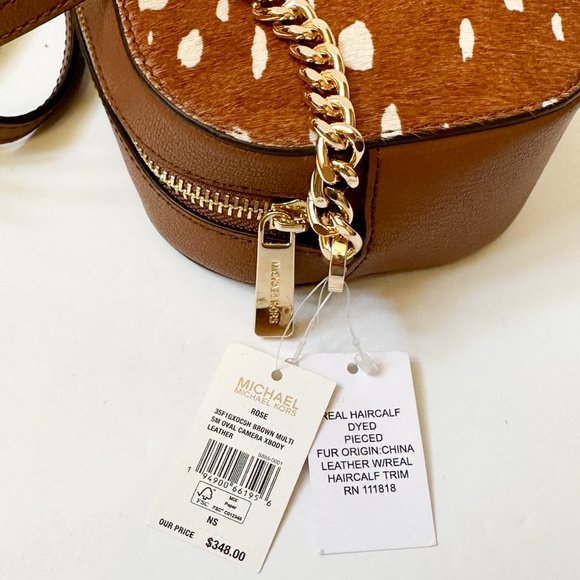 Michael Kors Rose Small Oval Camera Crossbody Bag Exotic Print Brown Multi - Picture 12 of 13